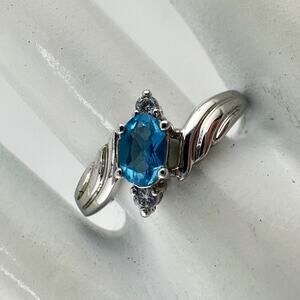 Size 9.5 925 Sterling Silver Oval .5 Carat Topaz CZ Accentd Dainty Elegant Ring